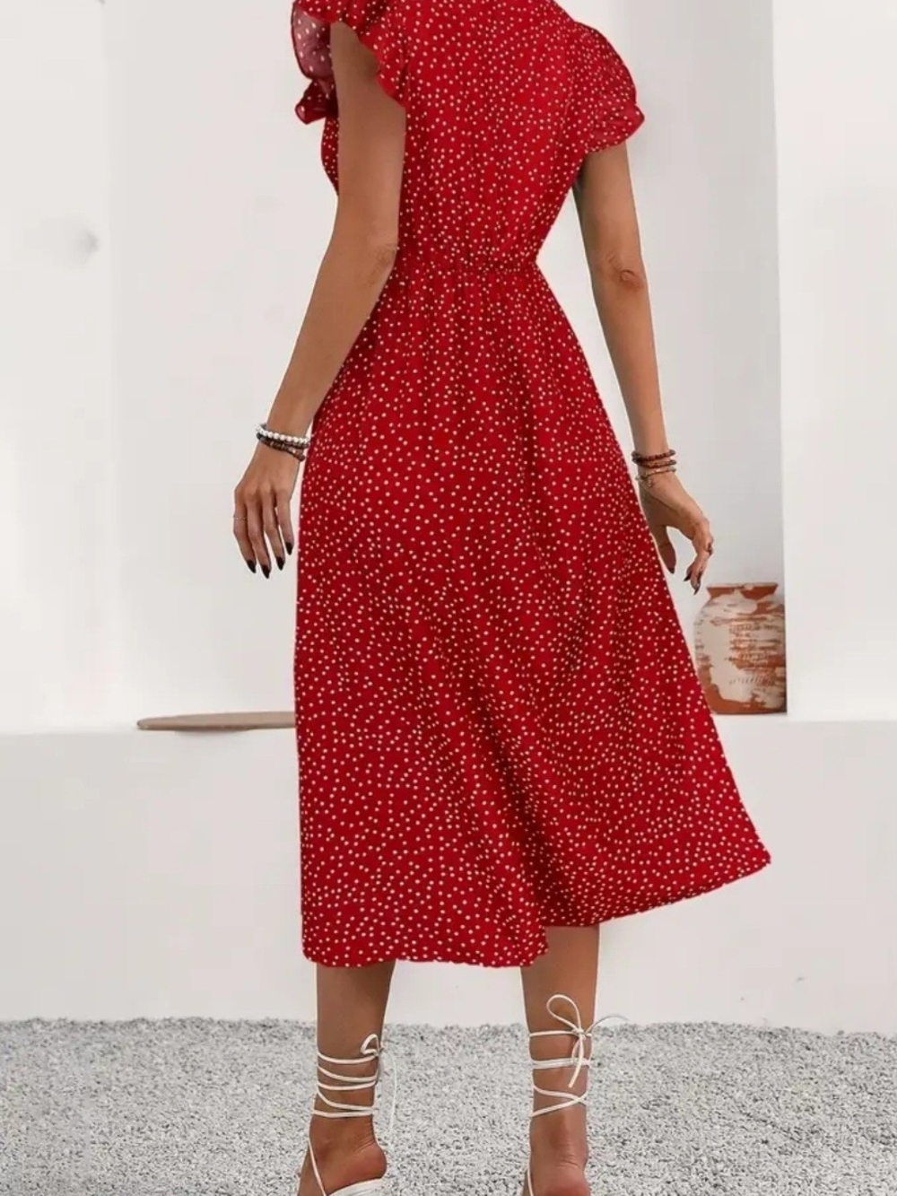 Red Polka Dot Midi Dress - Women's Casual Summer Dress